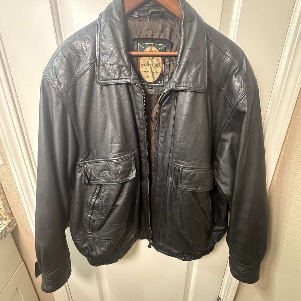 Members Only Leather Jacket Mens XL Black Bomber Aviator Vintage Style‎ Lined